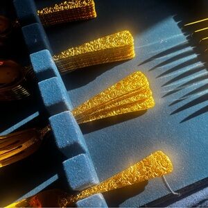 Vintage 1968 Cellini Romanesque Rose 24k Gold Electroplate Flatware Set w/case